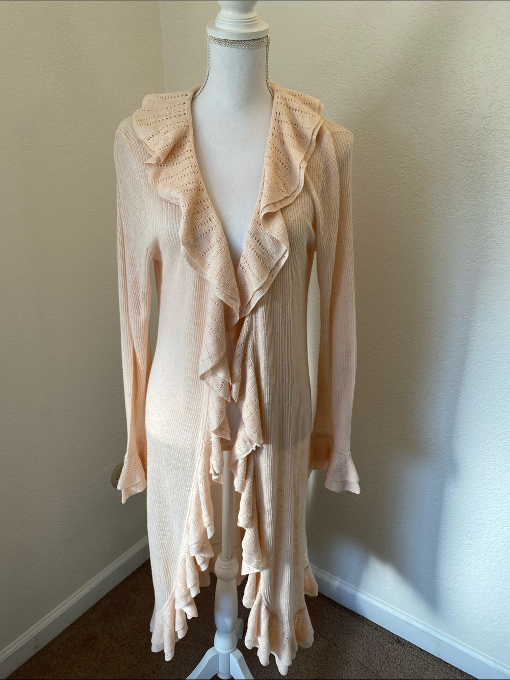Lauren by Ralph Lauren Ruffled Open-Front Knit Long Cardigan Duster Size XL